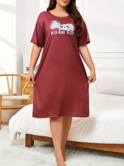 Women's Plus Size Sleep Dress Cartoon Sloth Short Sleeve Nightgown