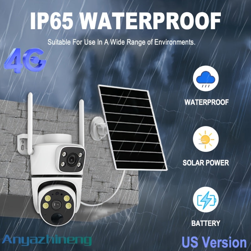Outdoor Solar Security Camera with 4G LTE, 355° View, PIR Motion Detection, Two-Way Audio