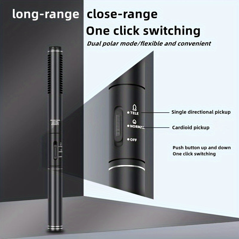 Outdoor Condenser Microphone for Interviews with Windproof Cover and Metal Bracket Black