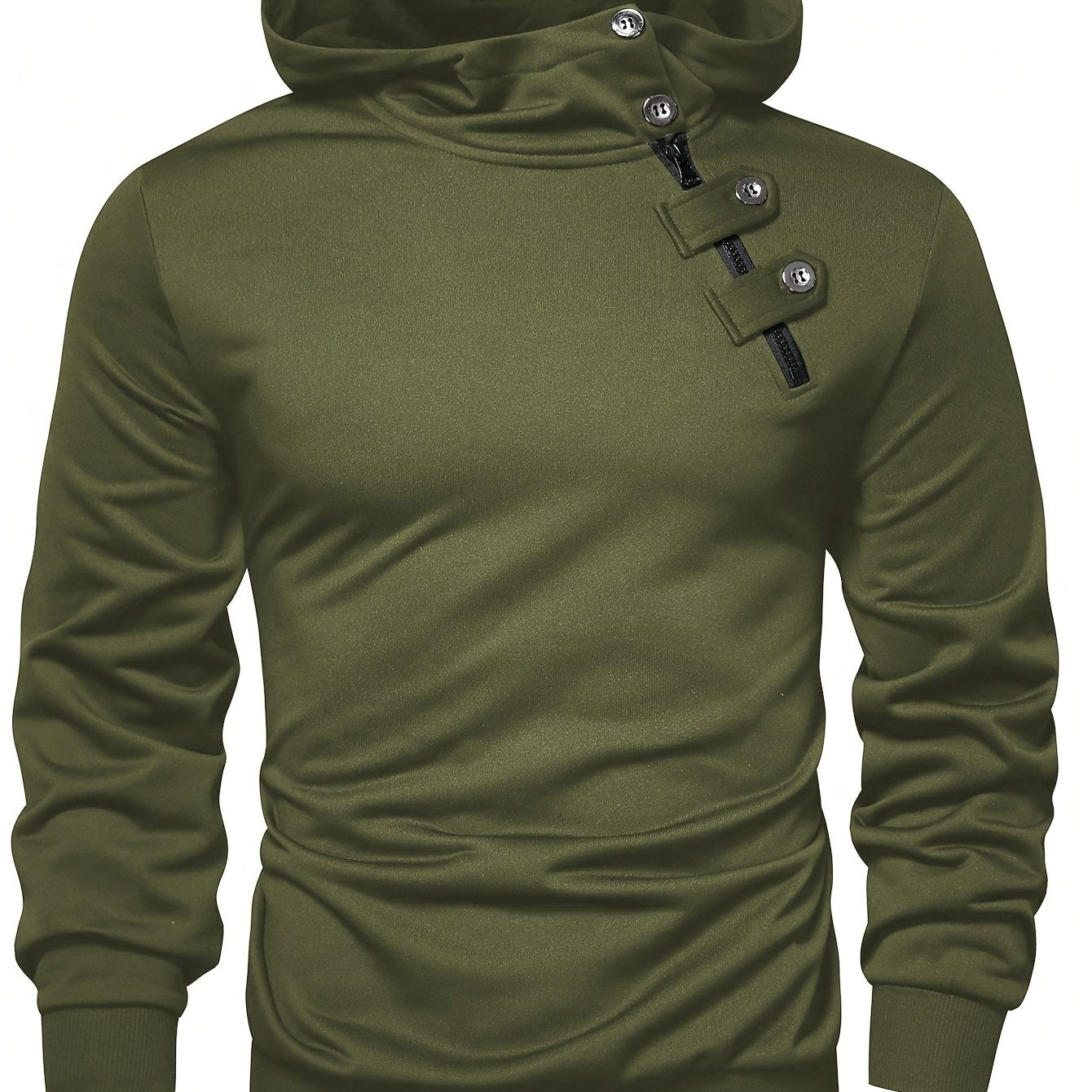 Men's Solid Color Polyester Hoodie with Button Detail Regular Fit Spring Fall Casual Sweatshirt