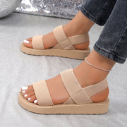 Women's Wedge Sandals Solid Color Fabric Open Toe Platform Shoes