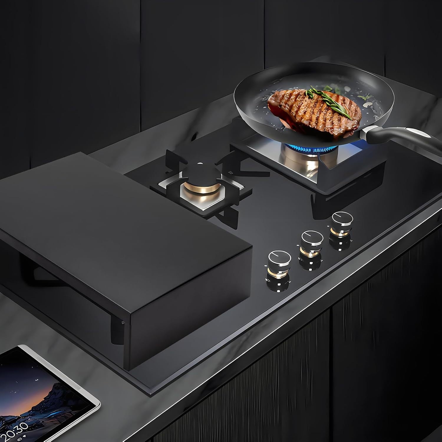 Black Non-Retractable Stove Burner Cover Heat-Resistant Organizer for Electric Stoves