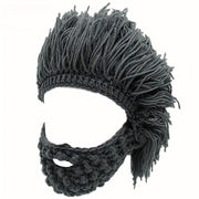 Punk Style Beanie with Attached Straight Hair Wig and Knitted Beard for Parties and Holidays