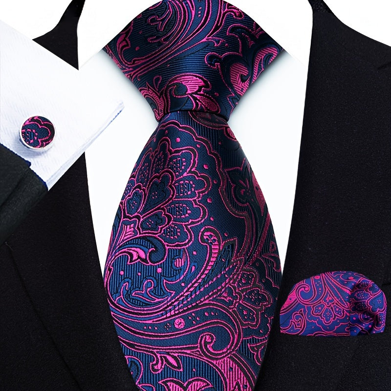 Men's Gold Paisley Three-Piece Suit Set with Tie and Pocket Square