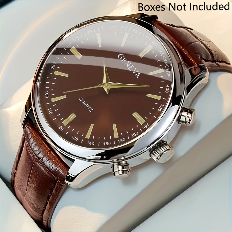 Reloj de cuarzo para hombre con esfera circular, correa de cuero sintético, caja duradera de aleación de zinc