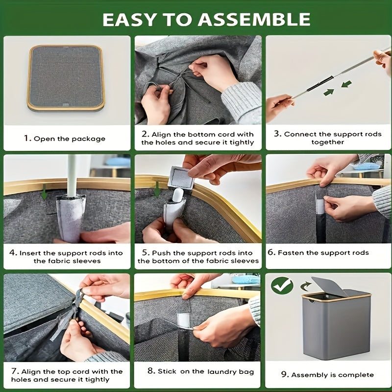 Large Capacity Double Layer Laundry Basket with Lid and Removable Washable Bags