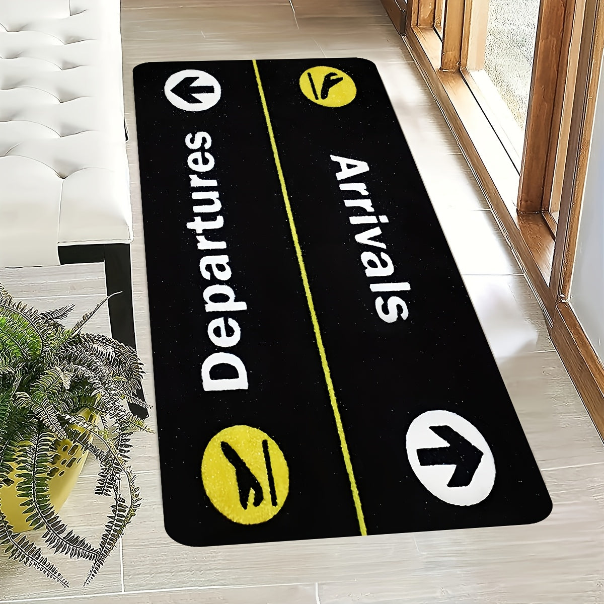 Arrivals Departures Flight Doormat Non-Slip Stain-Resistant Polyester Rectangle