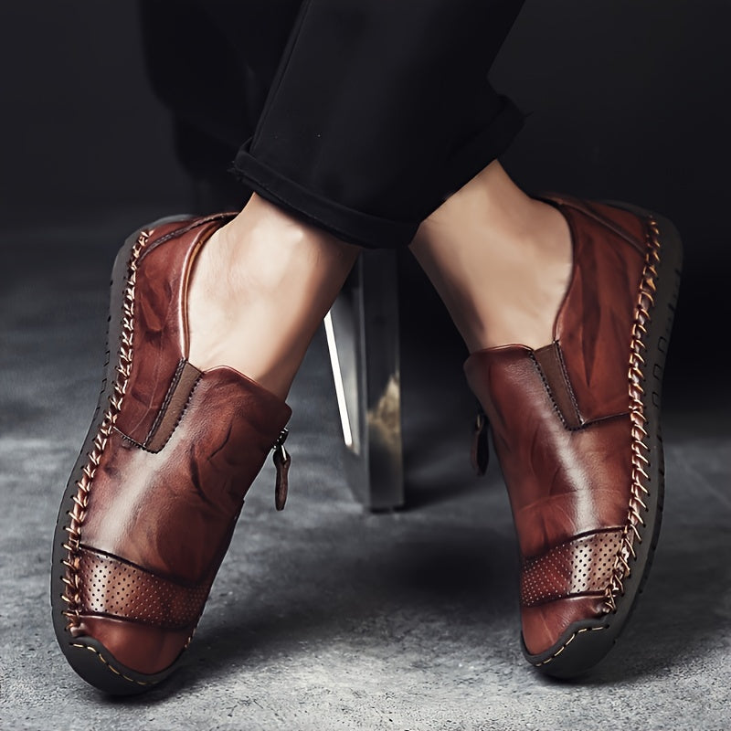 Men's Slip-On Business Shoes with Zipper Non Slip Durable Walking Footwear