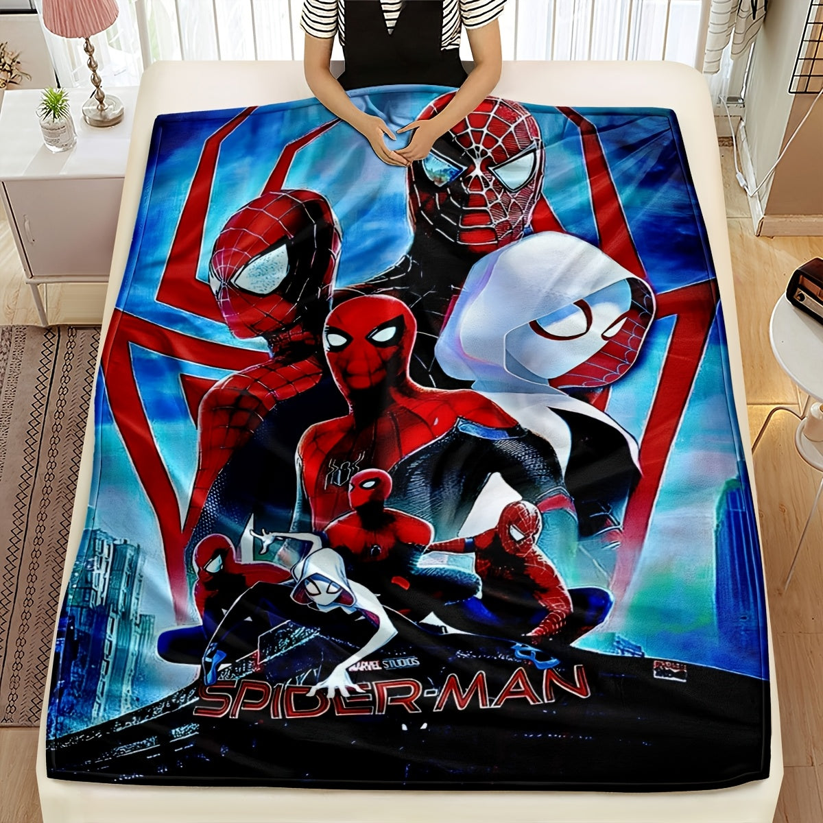 Spider-Man Themed Decorative Blankets for Bed Couch Travel Polyester Knitted