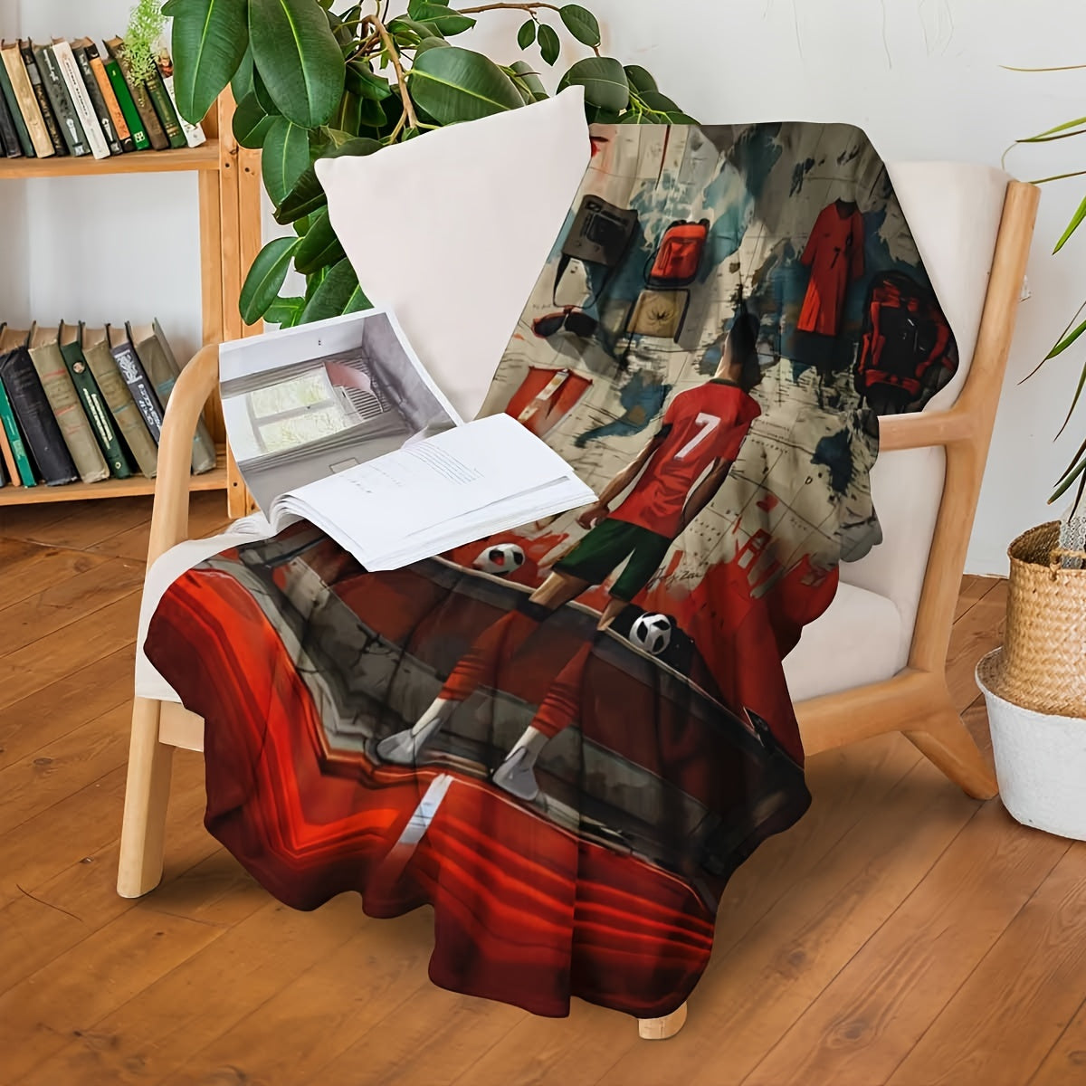 Contemporary Football Star Flannel Throw Blanket for Kids and Adults Lightweight Stain-Resistant Versatile