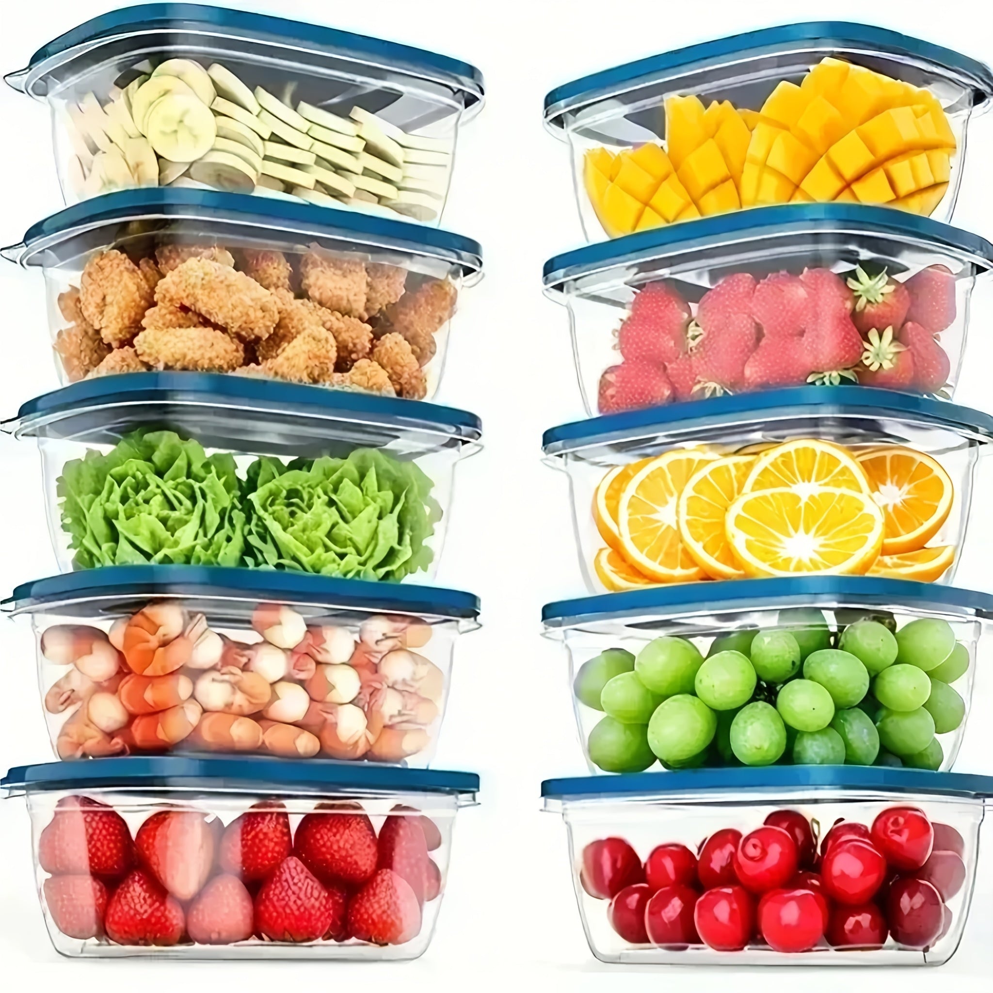 Food Storage Container Set 10 Pieces Stackable BPA-Free Plastic Lunch Boxes