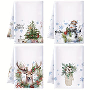 2-Piece Christmas Kitchen Towel Set Absorbent Snowflake Tree Snowman Reindeer