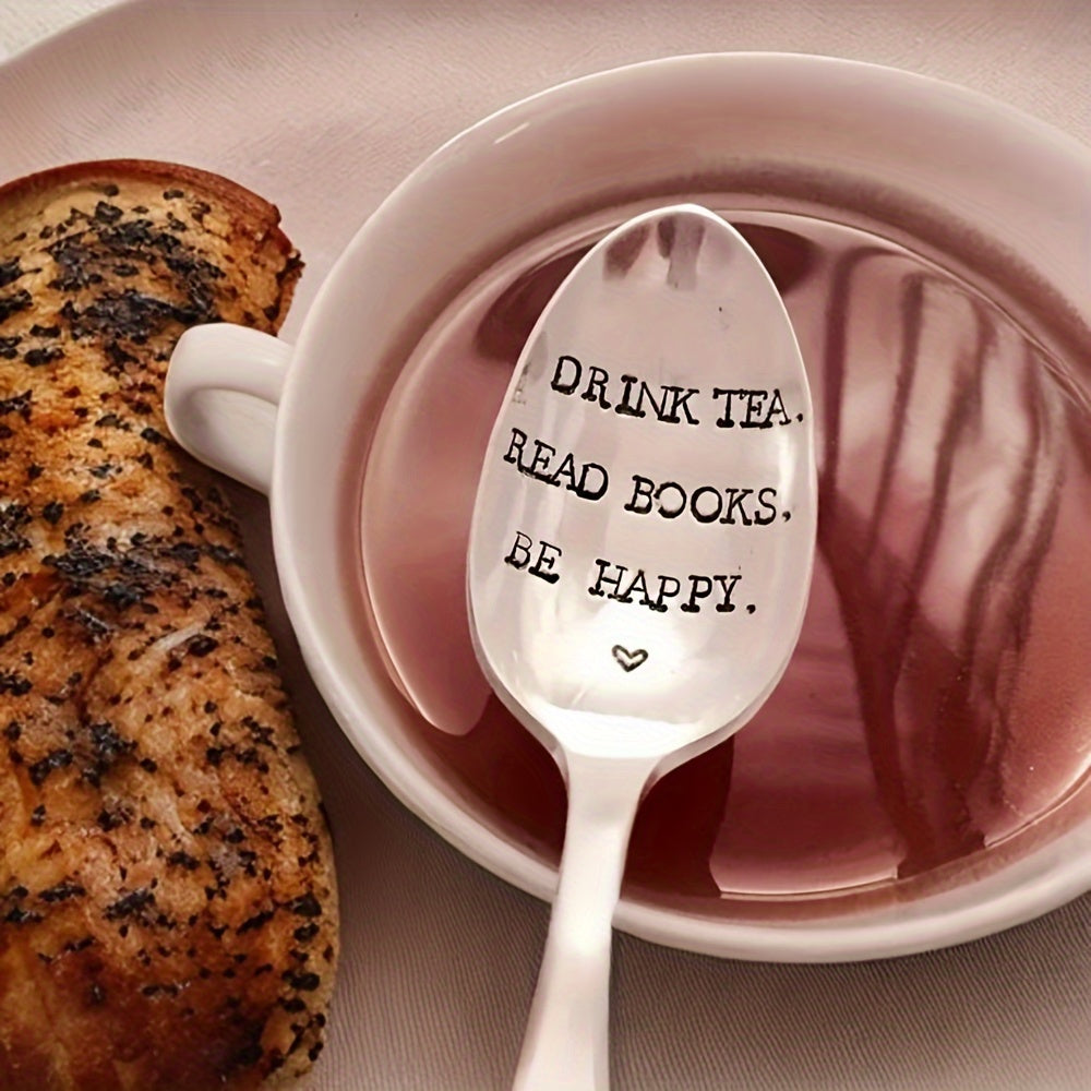 Engraved Stainless Steel Mug with Motivational Message Drink Tea Read Books Be Happy Gift for Birthdays Christmas Holidays