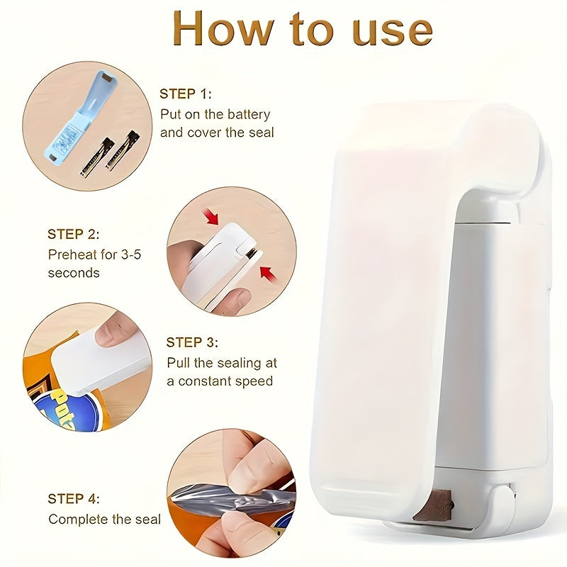 Sellador de bolsas de aperitivos portátil de mano, alimentado por batería seca, equipo de servicio de alimentos para cocina