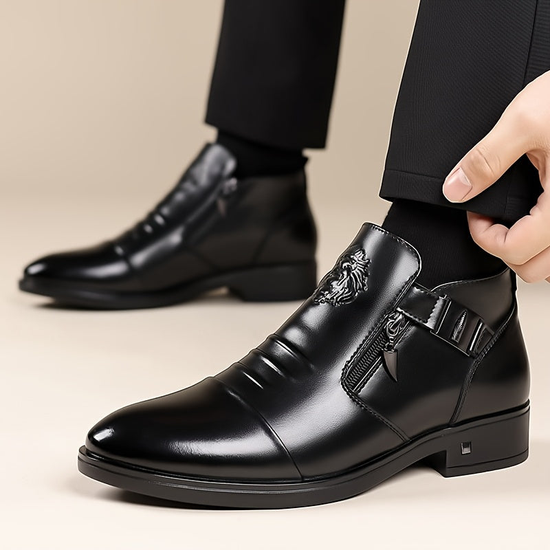 Men's Winter Ankle Boots Microfiber Synthetic Leather Solid Color Slip-On Zipper Casual Street Business