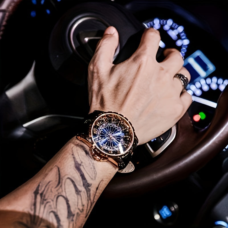 Erkaklar uchun zamonaviy vintage qora sun'iy charm belbog'i, kvarts soat bilan, tasodifiy talabalar uchun ideal.