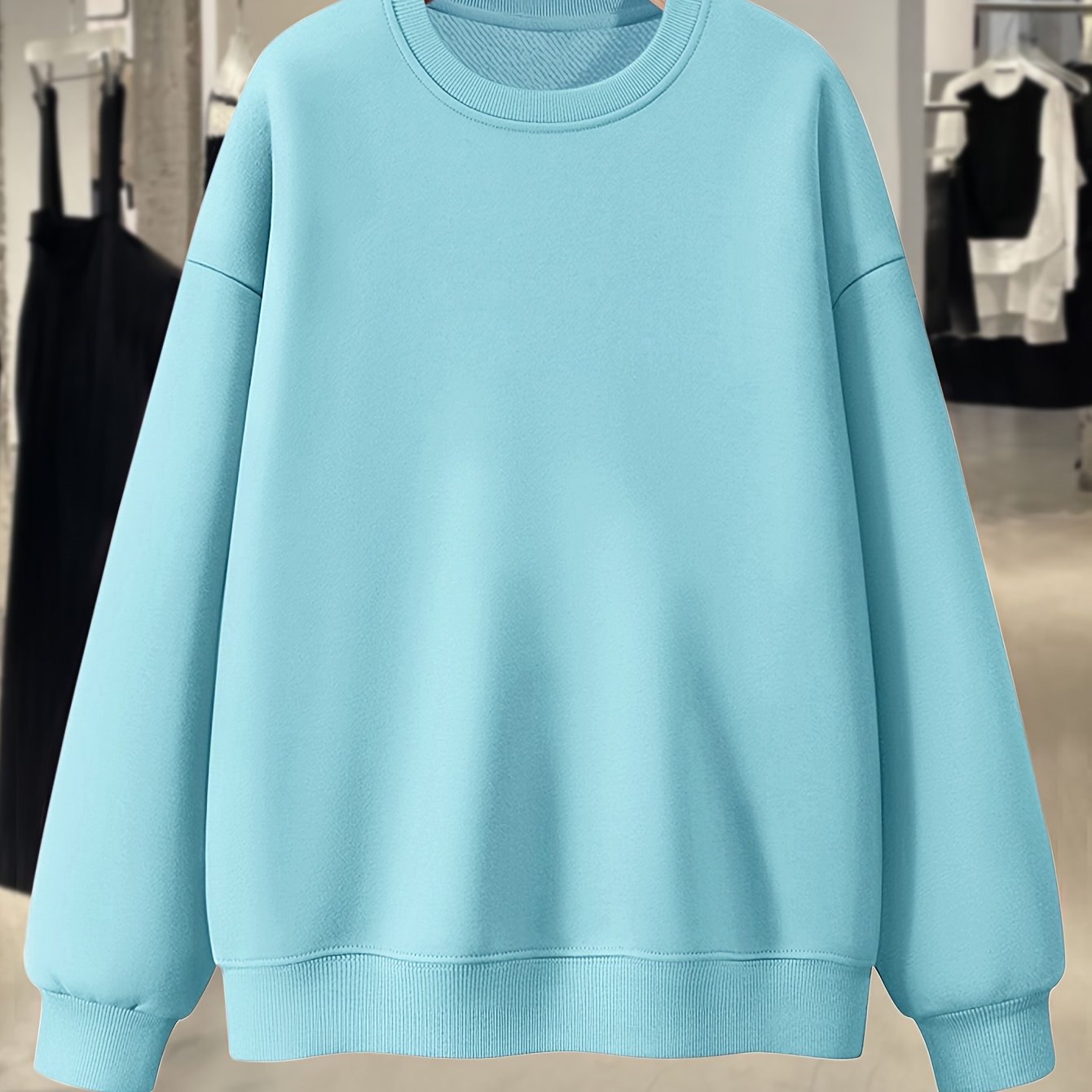 Plus Size Women’s Crew Neck Sweatshirt Solid Color Casual Fall Spring