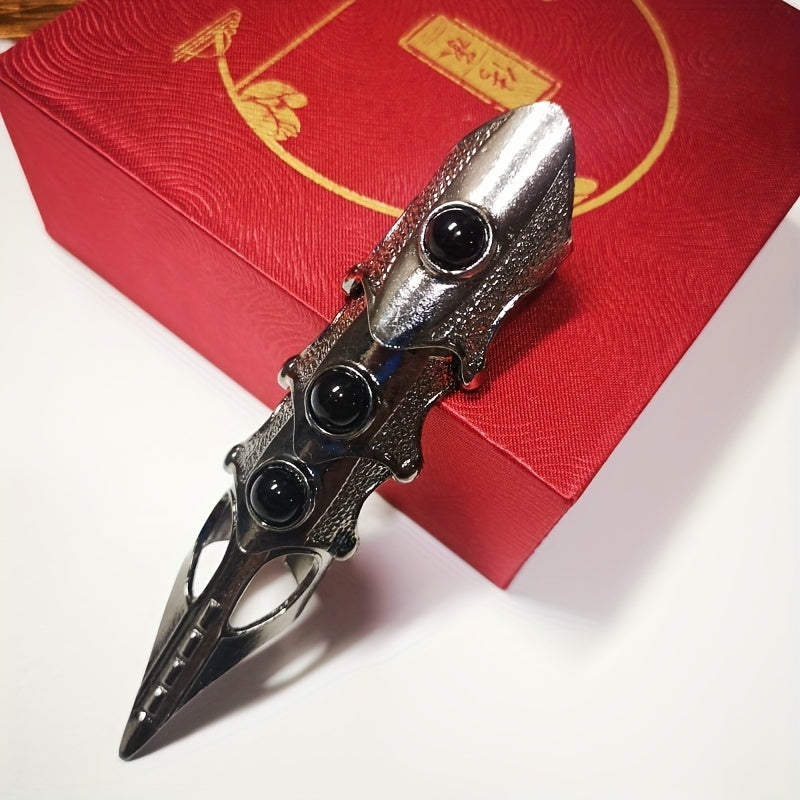 Katta qora to'liq barmoq uzuk, g'ildirakli, vampir qattiq, zirakli zargarlik, gotik uslub, zink alloy