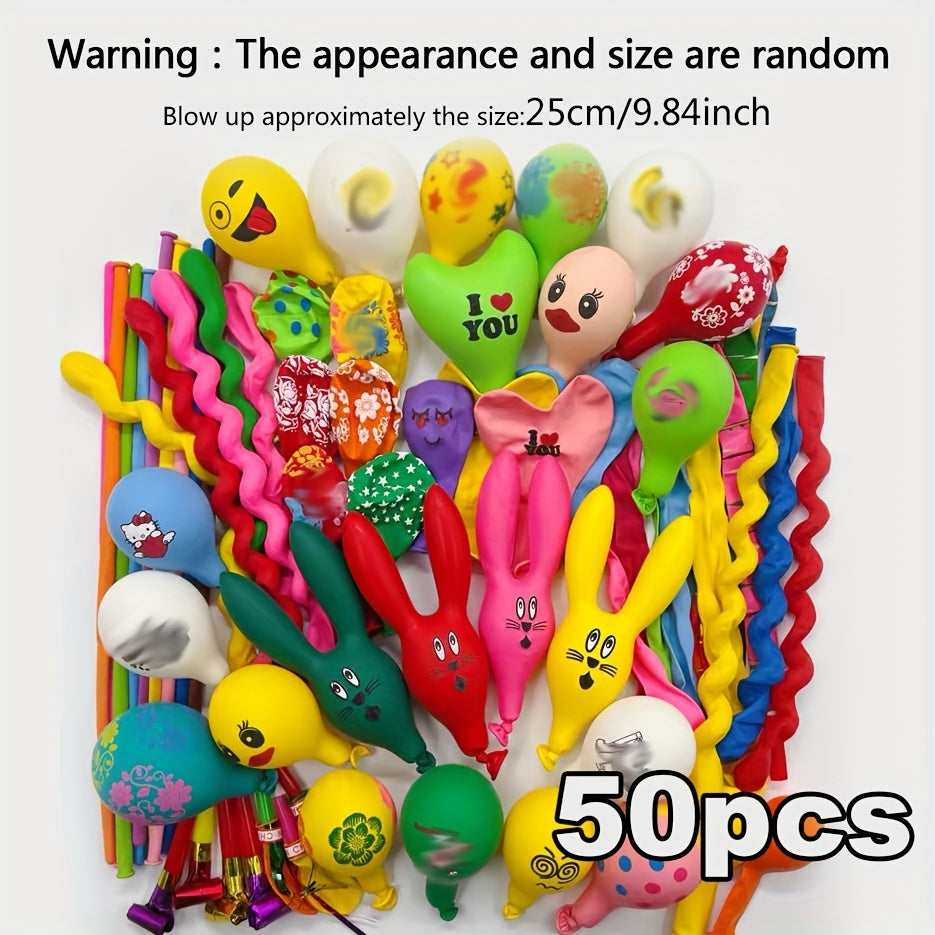 50-Piece Assorted Rubber Balloons Set for Parties and Celebrations
