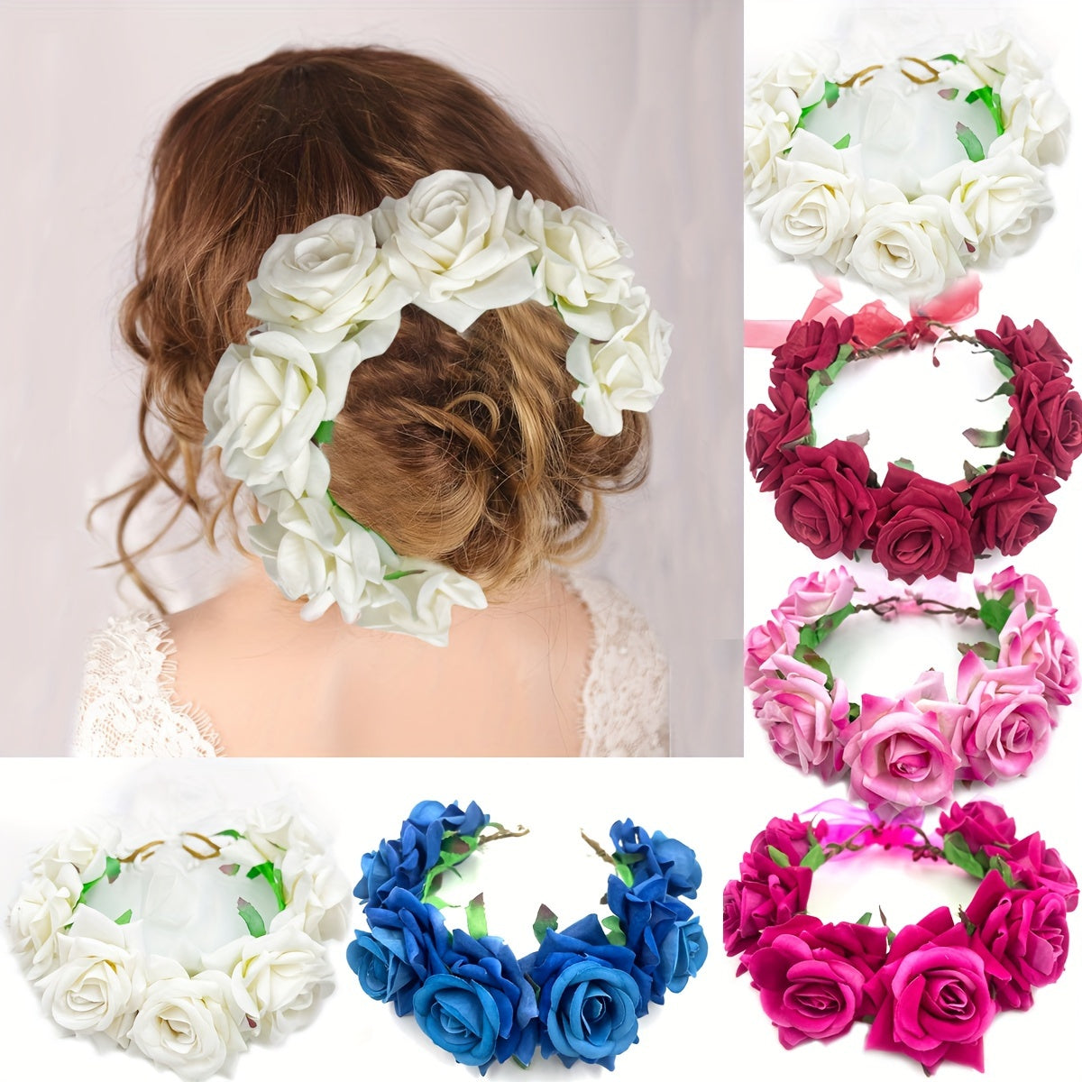 Adorno para el cabello con flor de novia, enredadera de rosas falsas, accesorio para peinado de boda en la playa