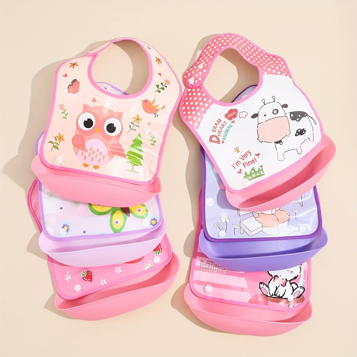 Kids Waterproof Cartoon Bib with Snap Closure, Detachable, Washable