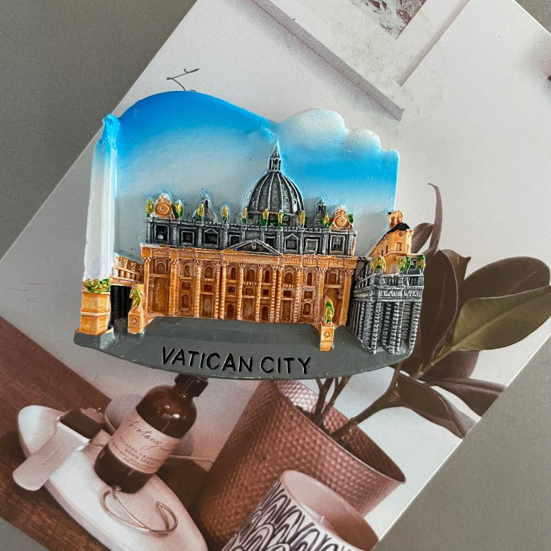 Handmade 3D Resin Magnet with Vatican City Architecture Hexagon Decor Gift