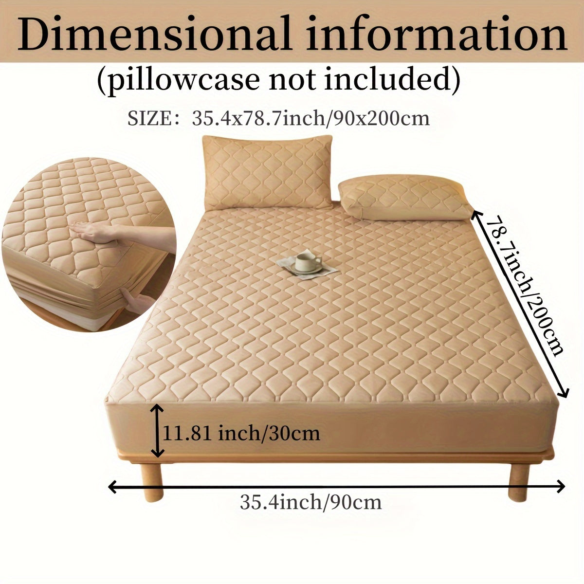 Suv o'tkazmaydigan, shovqinsiz, emboss qilingan yostiq qoplami, to'shakka mos keladigan, 29.97 sm chuqurlikdagi, yuviladigan, chang o'tkazmaydigan