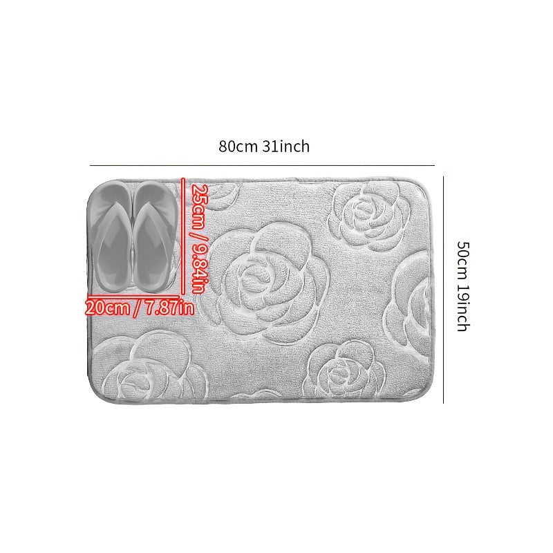 Blue and White Floral Bathroom Mat Plush Anti-Slip Absorbent Soft Rug