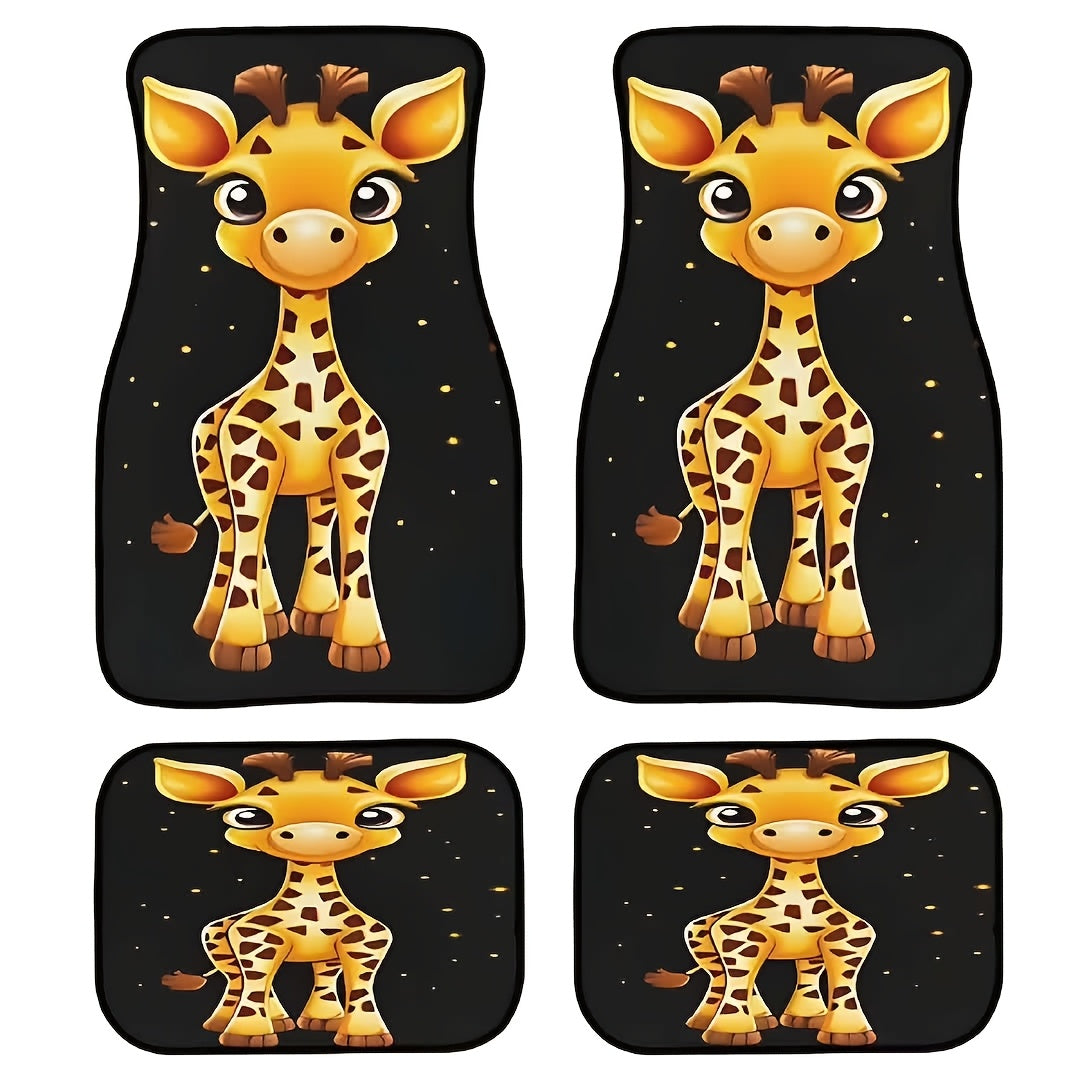 4-Piece Giraffe Pattern Car Non-Slip Mat Set for Sedans and SUVs