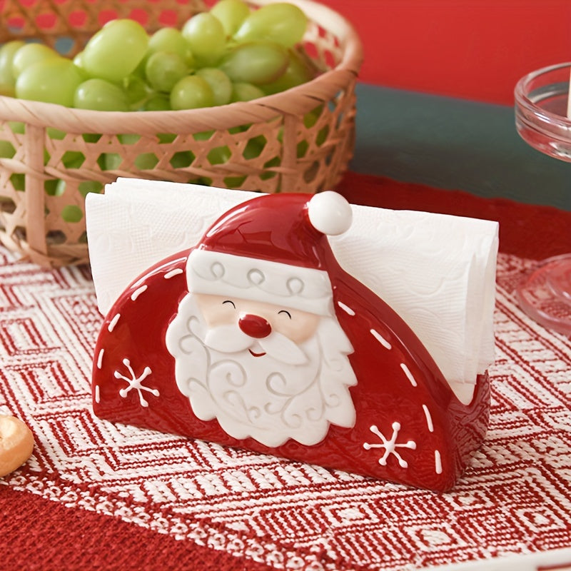 Christmas Santa Ceramic Napkin Holder with Embossed Holiday Design