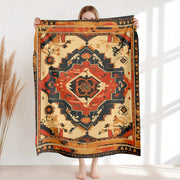Knitted Polyester Flannel Throw Blanket with Ethnic Carpet Pattern for Sofa and Travel