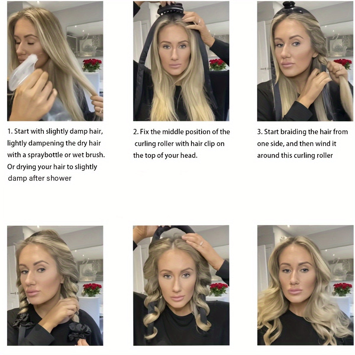 No-Heat Foam Sponge Curler Set with Leopard Print Clips for Hair Styling