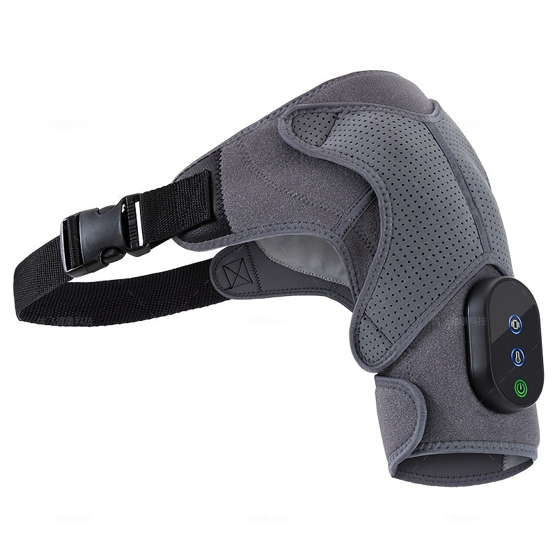 Cordless Heated Shoulder Wrap with Vibration Massage USB Rechargeable Adjustable Strap Breathable Fabric for Men and Women