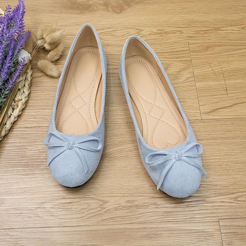 Women's Ballet Flats with Bowknot Detail, Slip-On, Soft Sole, All-Season