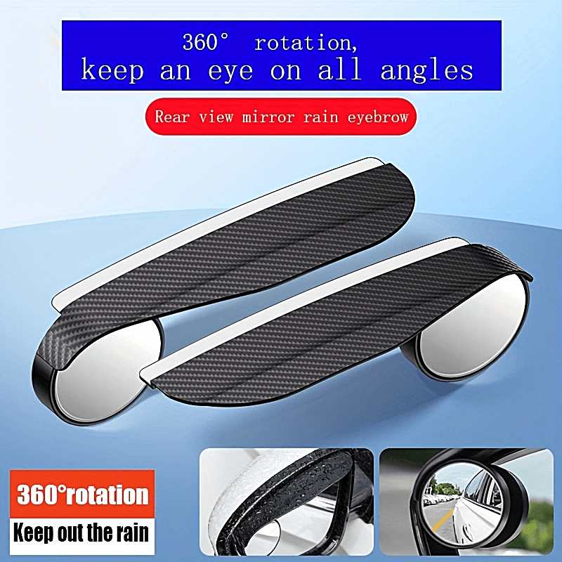 2 Pieces Carbon Fiber Textured Blind Spot Mirrors with Rain Guard for Cars