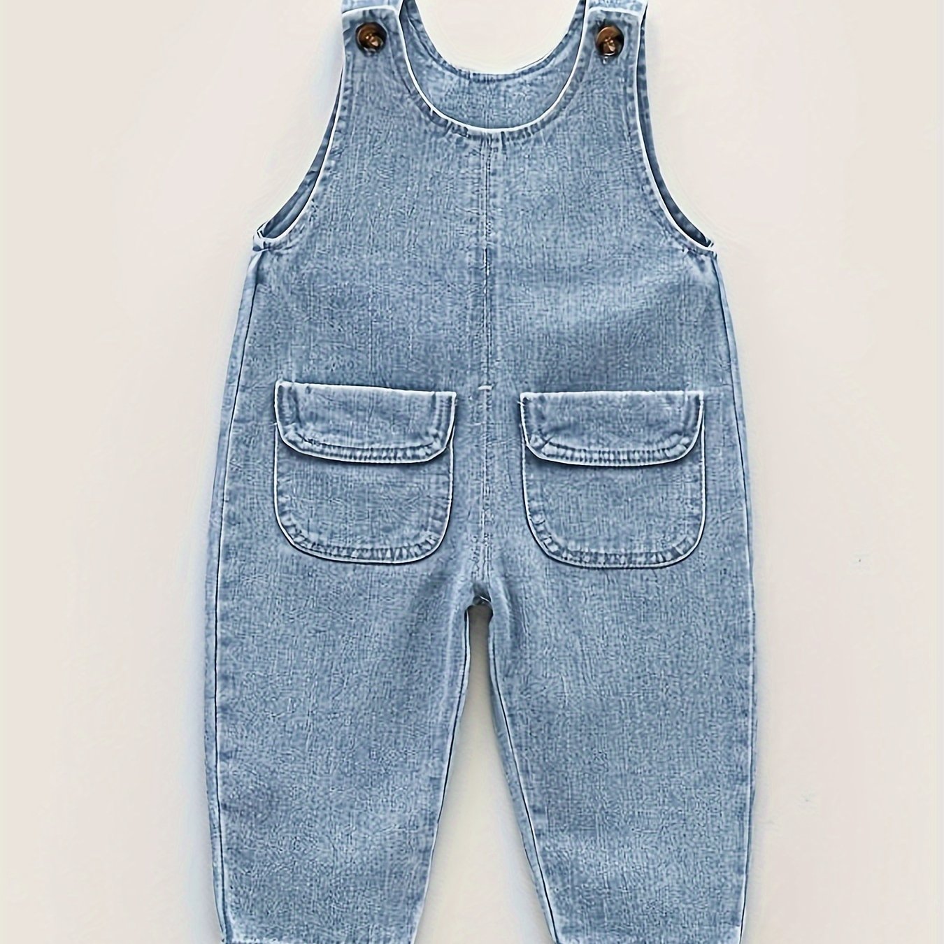 Toddler Boys Light Blue Denim Overalls with Adjustable Straps Pockets Non-Stretch Fabric