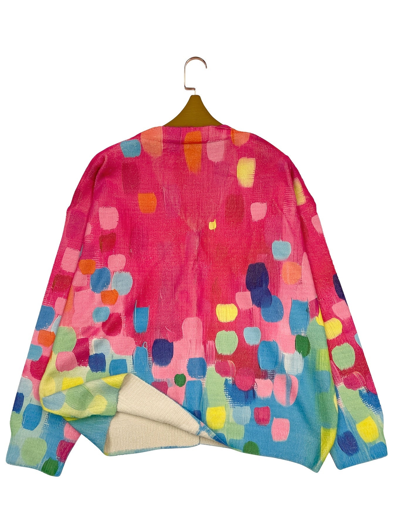 Suéter de punto grueso con cuello en V para mujer, de corte oversize, con estampado en toda la prenda