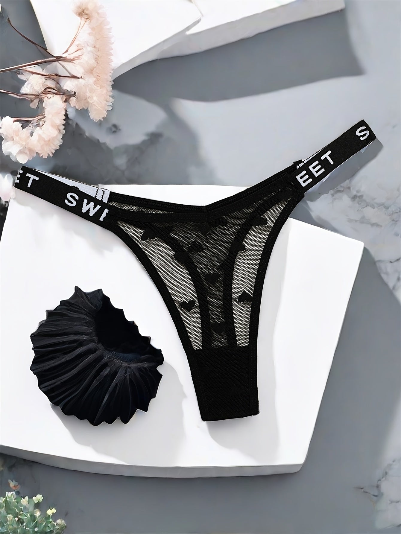 Women's Thong Underwear Mesh Heart Pattern Polyamide Blend Comfortable Stretch Fit