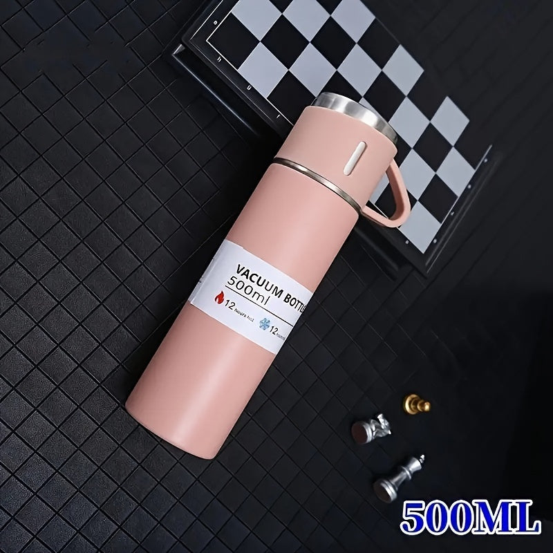 Set of Vacuum Insulated Water Bottles with 3 Cup Lids for Hot Cold Beverages