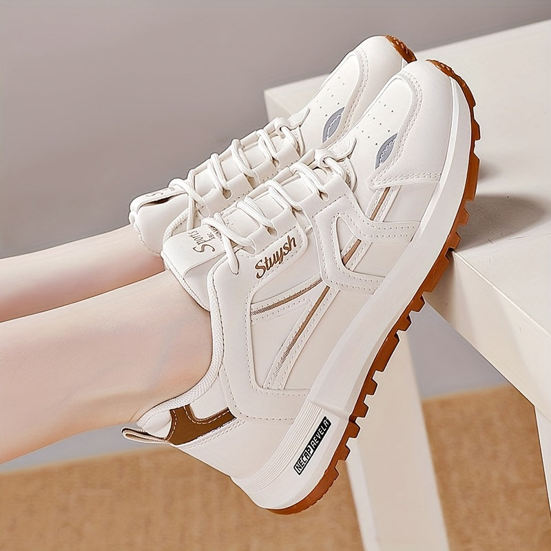 Women's White and Black Casual Athletic Sneakers Low Top Mesh Faux Leather Lightweight All-Season