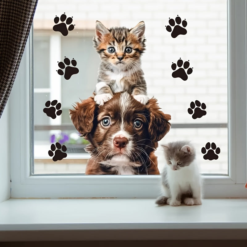 Cute Cat and Dog Window Clings Reusable Animal Decals for Living Room Kitchen