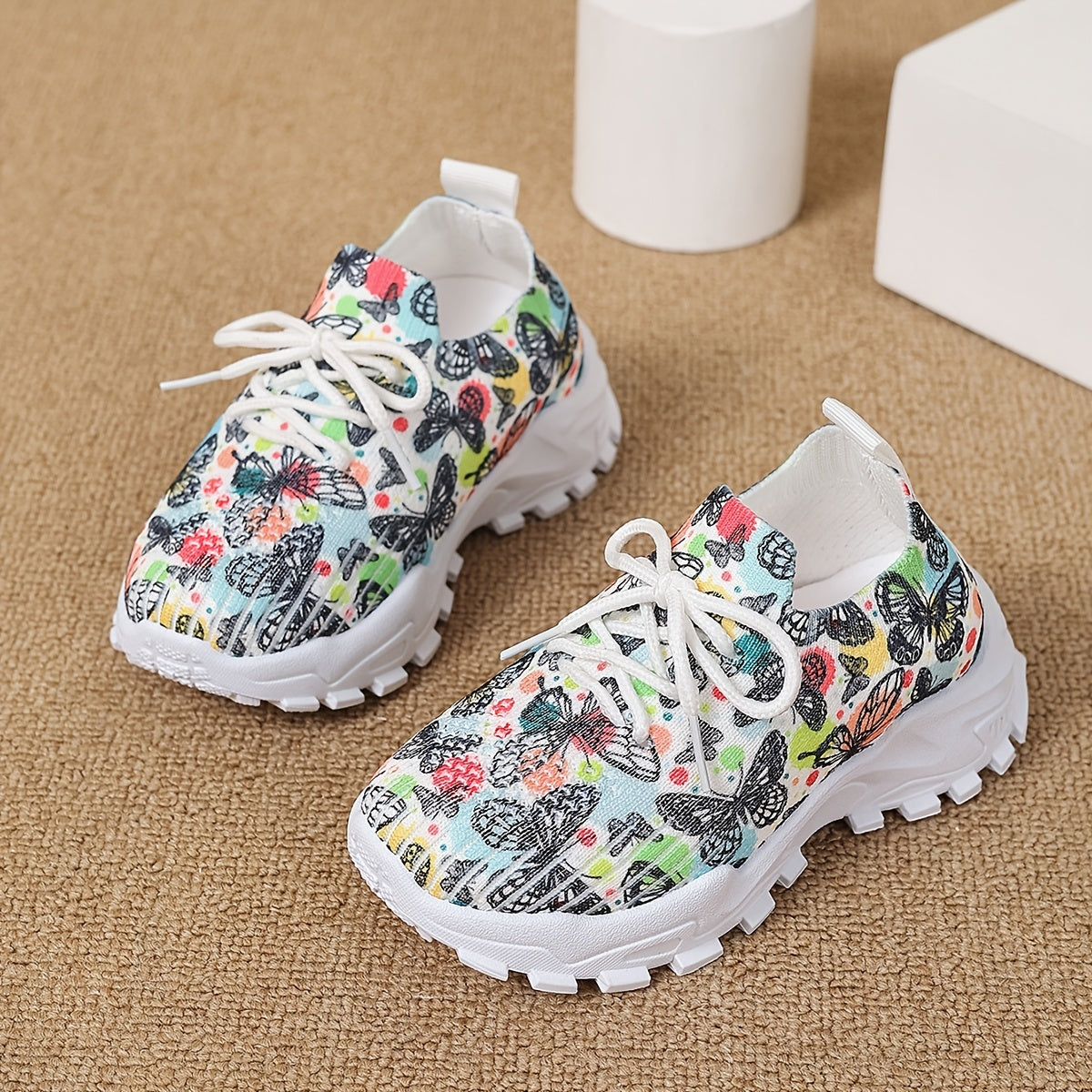 Girls Boys Toddler Butterfly Pattern Casual Sneakers Non-slip Fabric Low Top Running Hiking Outdoor