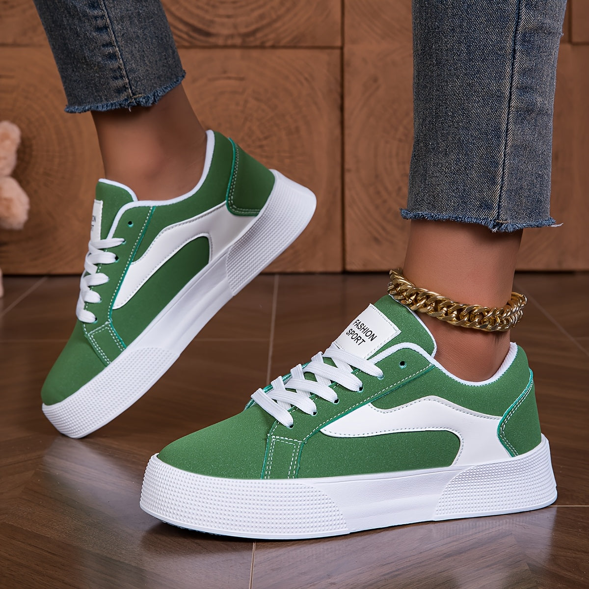 Women's Low-Top Colorblock Lace-Up Sneakers Lightweight EVA Sole