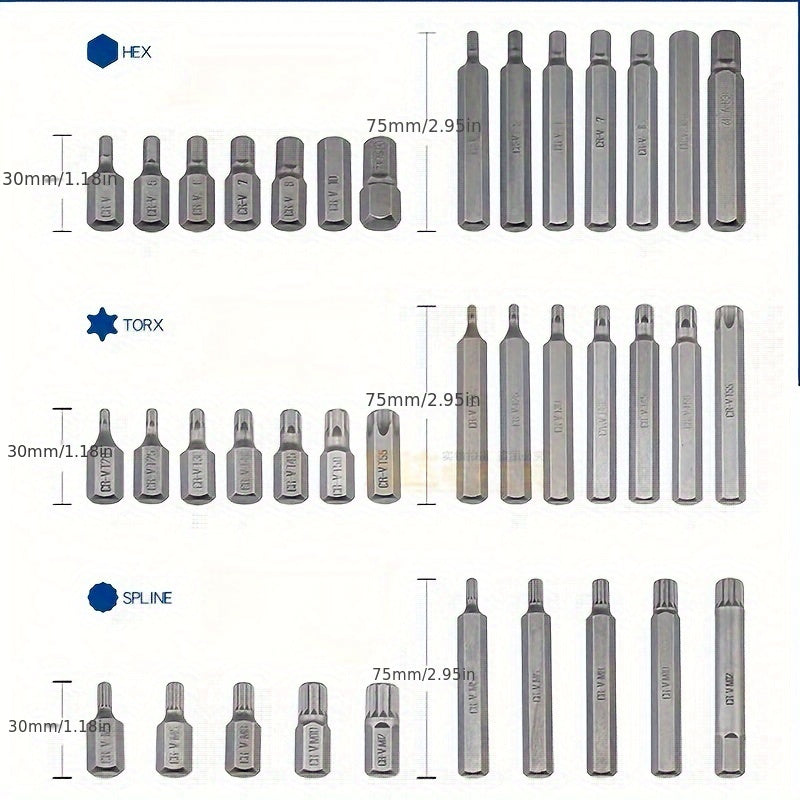 40-Donali Avtomobil Torx Bit To'plami Bardoshli Temir Hex va O'n ikki nuqtali shlanglar