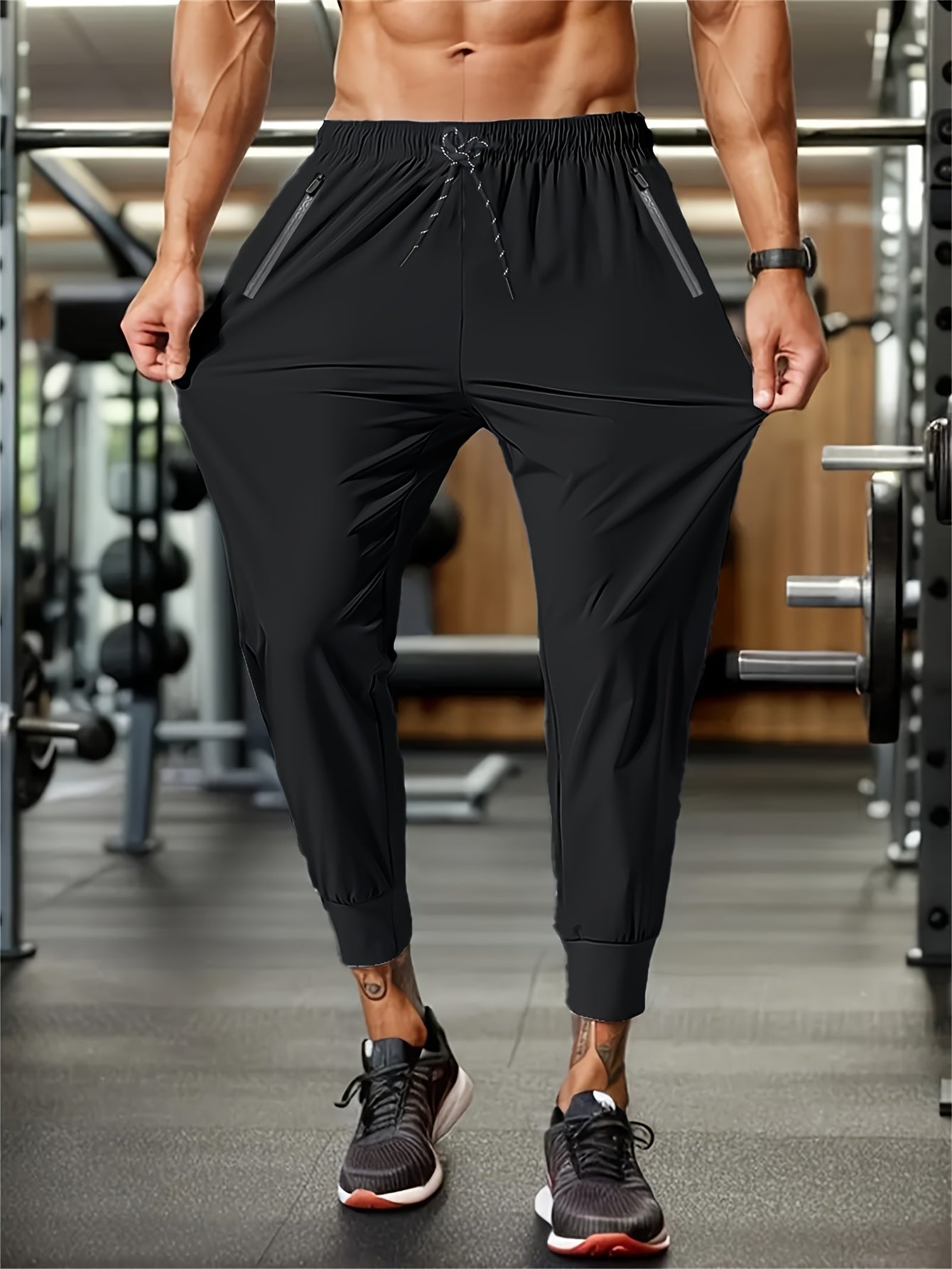 Men's Tapered Joggers Solid Color Polyester Blend Zipper Casual Spring Fall