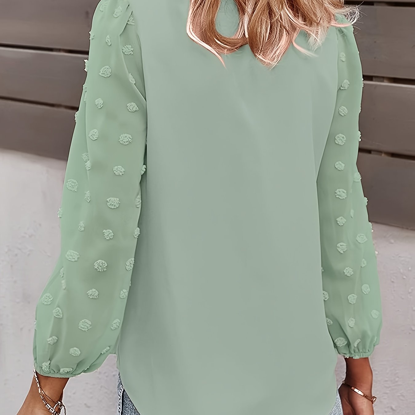 Plus Size Women's V-Neck Blouse Long Sleeve Yellow Casual Top