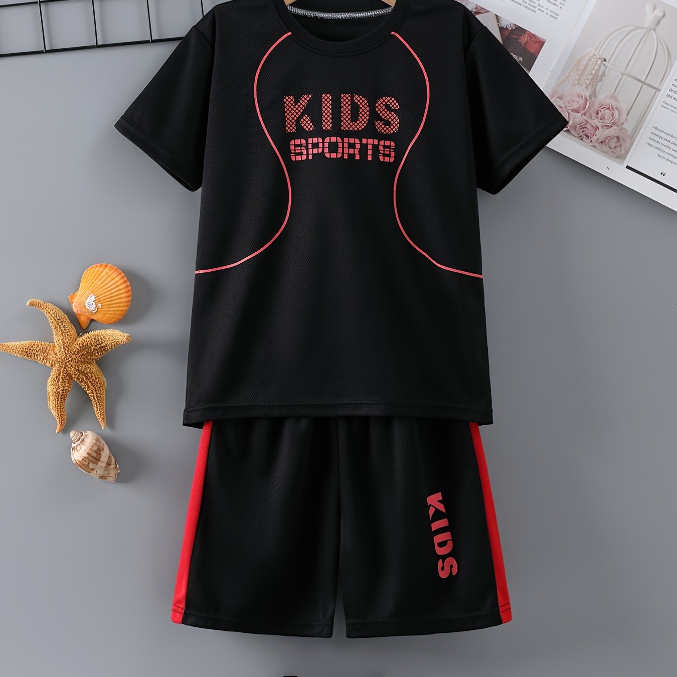 Traje deportivo de secado rápido para niños con camiseta de manga corta y pantalones cortos para niños de 12 años o menos