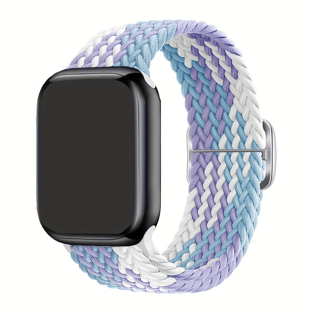 Apple Watch uchun nylon to'qilgan halqa tasmasi, moslashuvchan, elastik, suv o'tkazmaydigan va terga chidamli. Bir nechta ranglarda Ultra2/9/8/7/6/5/4/3 SE iWatch modellari uchun mos keladi. Zamonaviy va moslashuvchan.