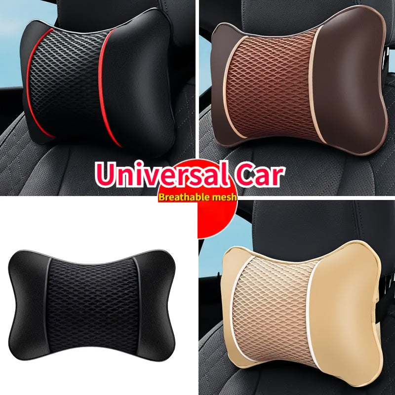 Ergonomic Car Neck Pillow Breathable Faux Leather Headrest with Mesh Ventilation