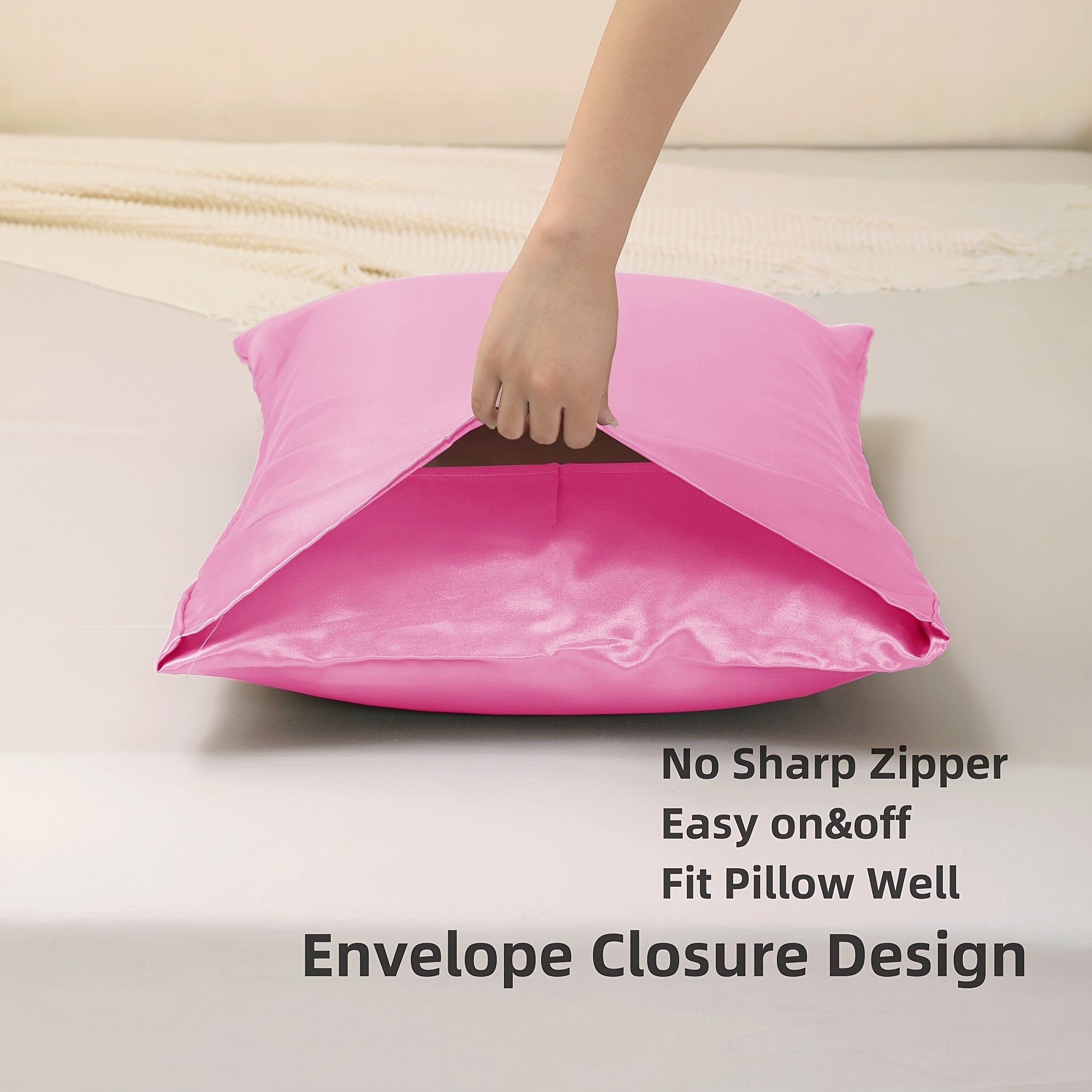 Set of 2 Soft Satin Pillowcases Hair Skin Friendly Envelope Closure